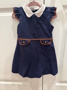 Janie and Jack Navy Dress with White Collar and Brown Trim